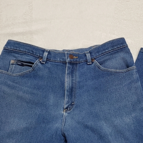 VINTAGE 70s Lee High Waisted Ankle Cropped Stretchy Straight Leg Denim Jeans - Picture 6 of 13